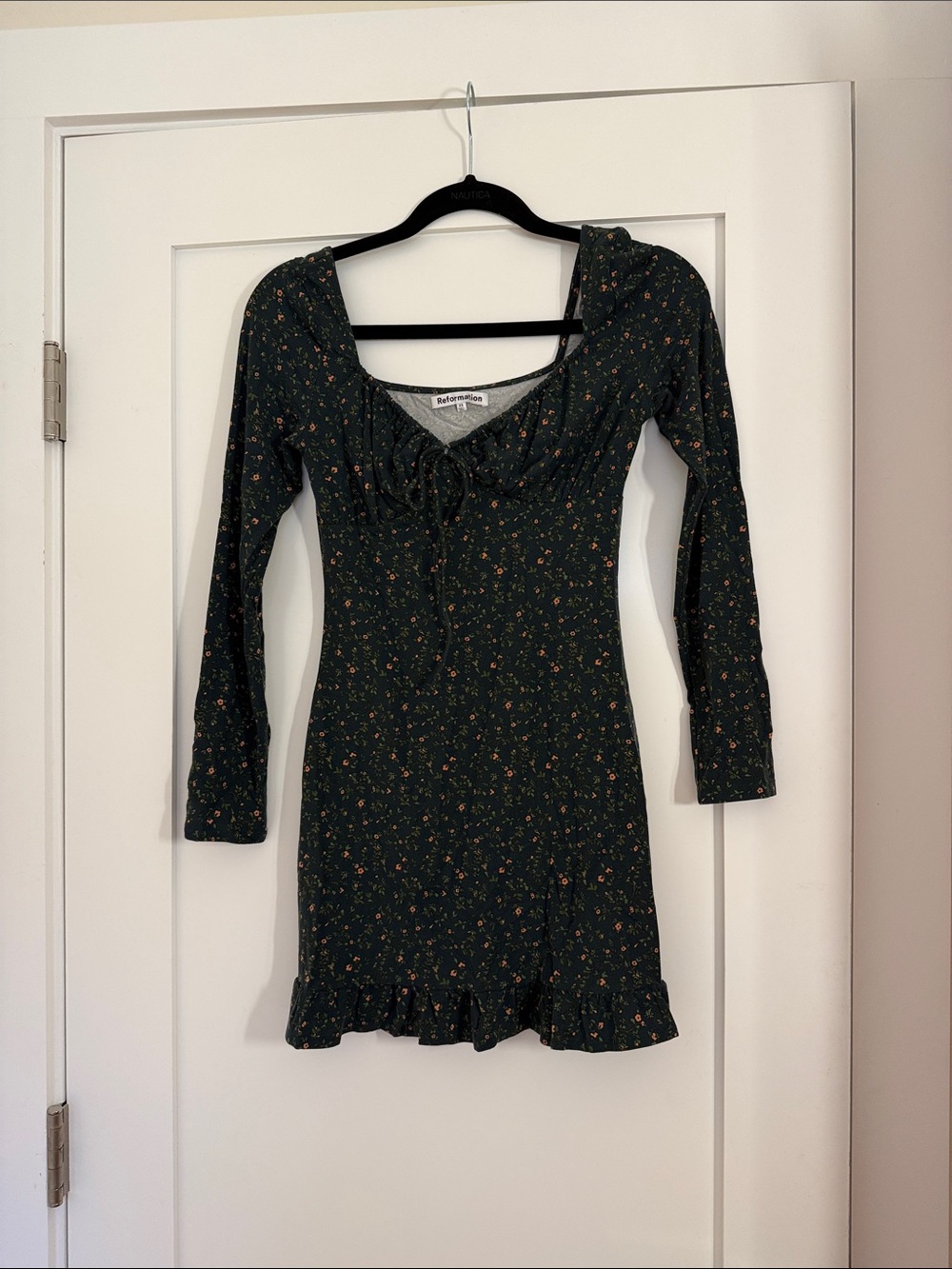 Reformation‎ | Anjeline Floral Long-Sleeve Mini Dress in Coriander Green